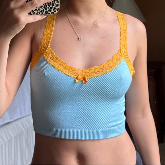 Urban Outfitters Tops - Urban Outfitters Blue and Orange Lace Crop Top